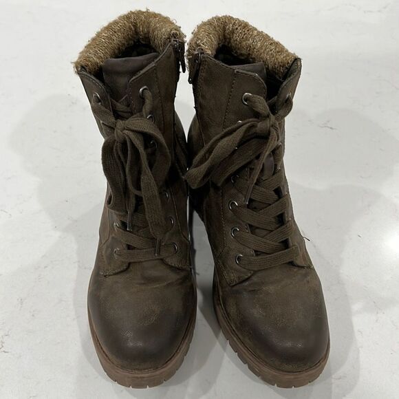 Universal Thread Shoes - Universal Threads Combat Boot Womens 8.5 Lace Up Chunky Block Heels Casual Brown